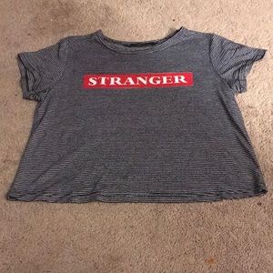 Black and white striped STRANGER shirt